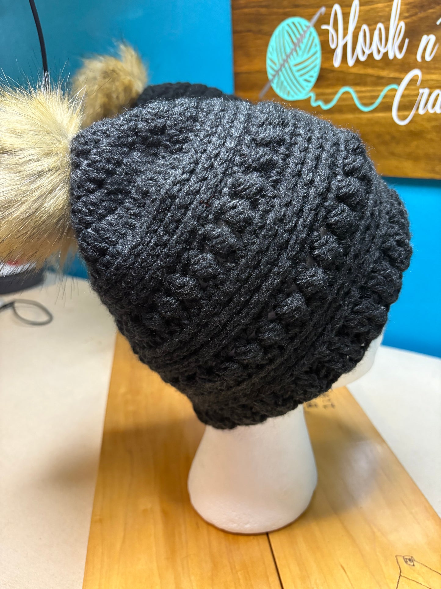 Winter Hat with Faux Fur Pom Pom
