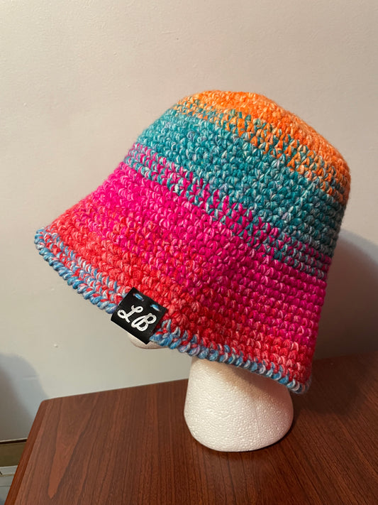 Bright rainbow colored bucket hat