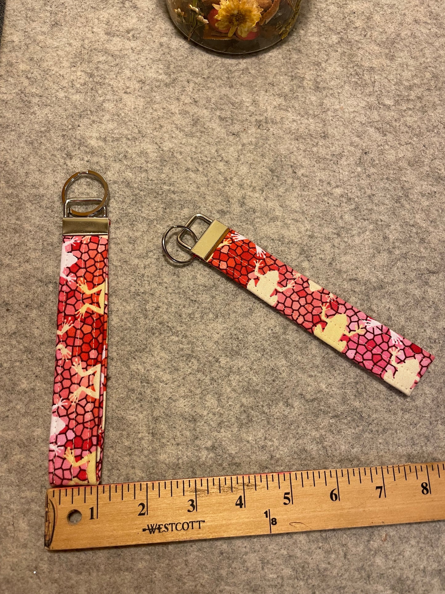 Pink w/Frogs Wristlet Key Fob Keychains